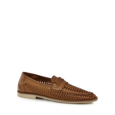 Tan woven leather loafers